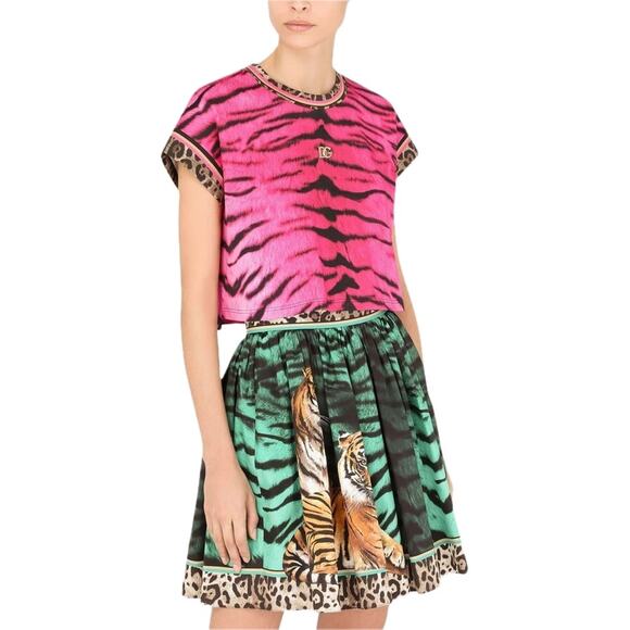 NWT Dolce & Gabbana leopard trim zebra print T-shirt Pink IT 44 L - Picture 2 of 5